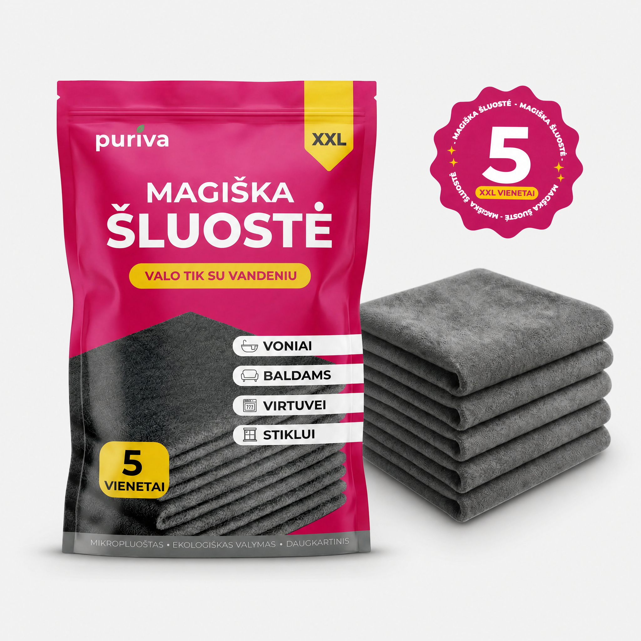 DOVANA (vertė 19,95 €) — Magiška XXL šluostė (5 vnt.)